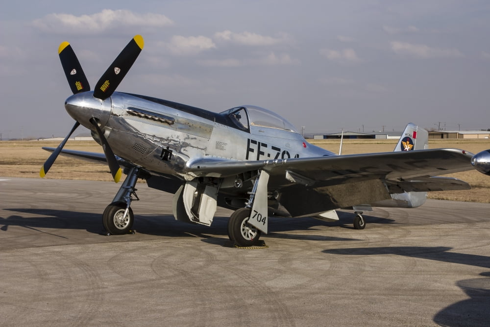 A P-51 Mustang parked on the ramp at Arlington Texas Canvas Art - Rob EdgcumbeStocktrek Images (17 x 12)