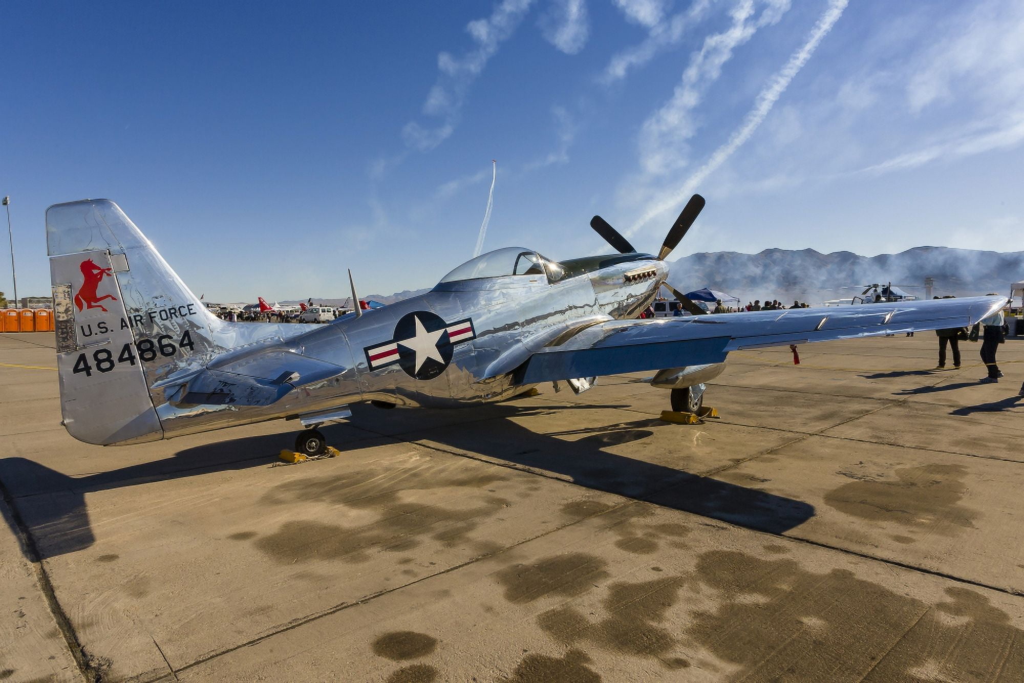 A P-51 Mustang parked on the ramp at Nellis Air Force Base Nevada Canvas Art - Rob EdgcumbeStocktrek Images (17 x 12)