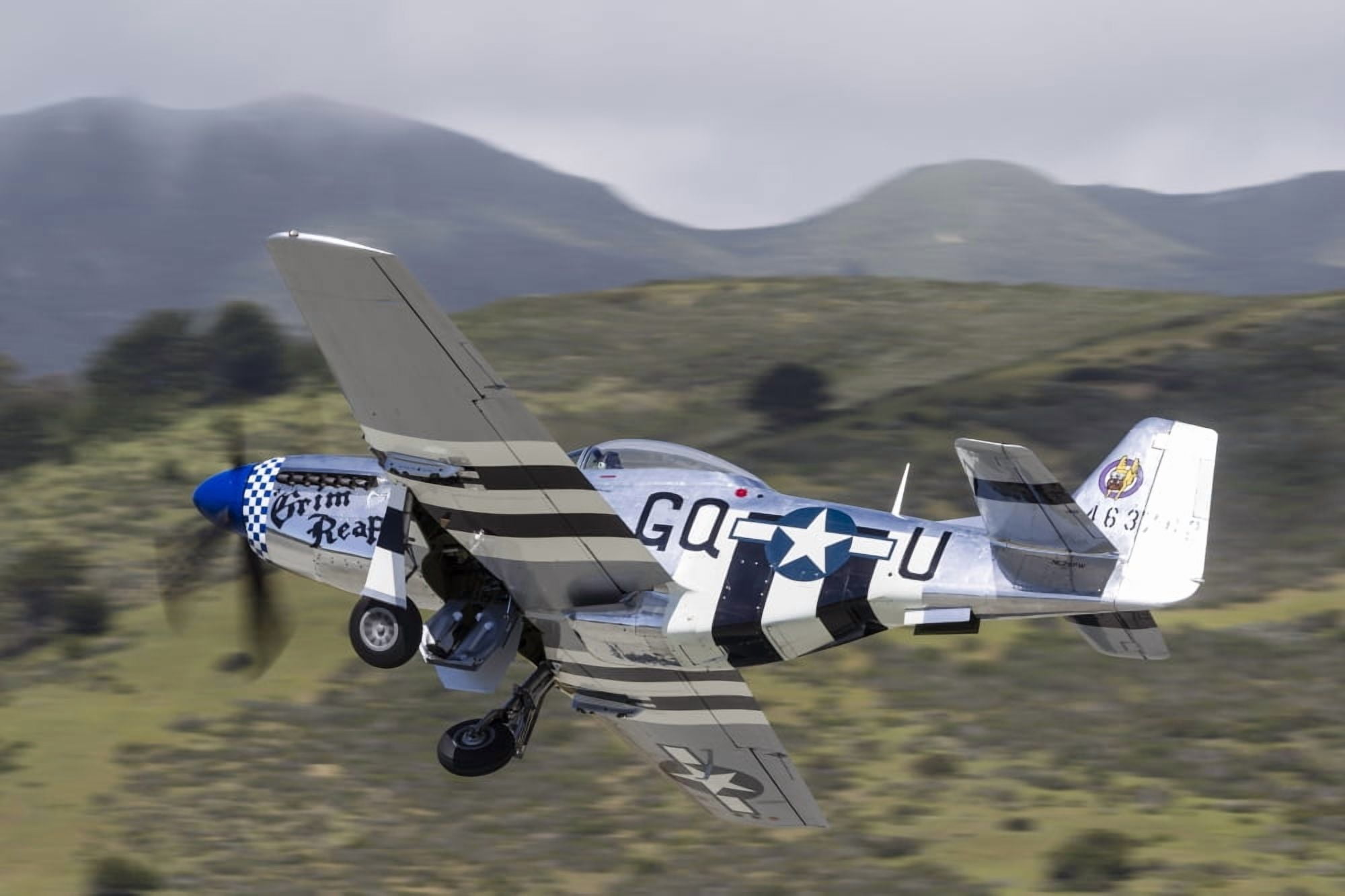 A P-51 Mustang takes off from Half Moon Bay California Canvas Art - Rob EdgcumbeStocktrek Images (34 x 23)