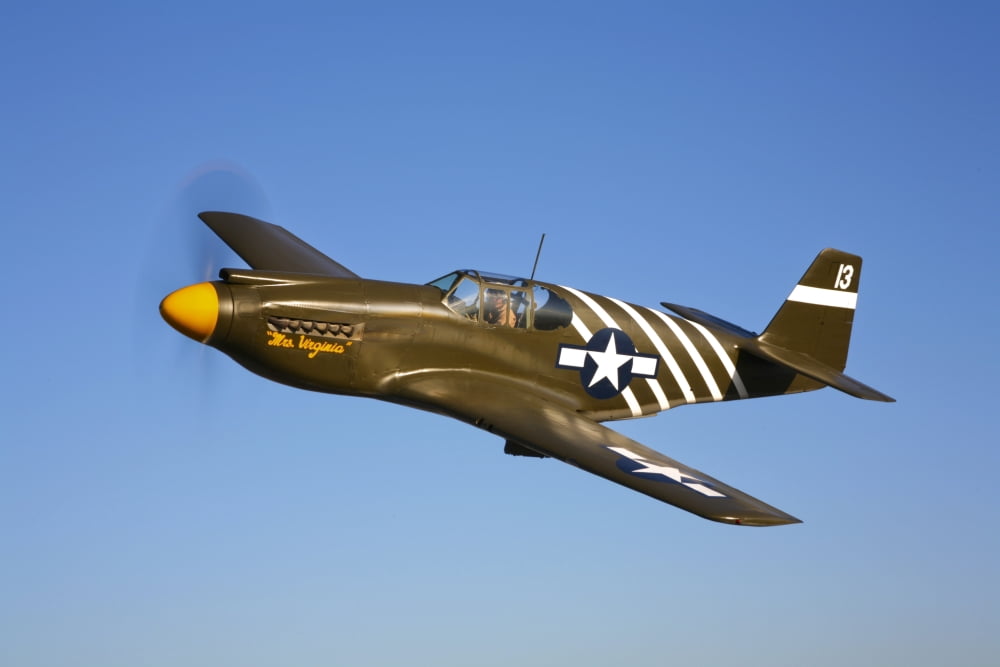 A P-51A Mustang in flight Canvas Art - Scott GermainStocktrek Images (35 x 23)