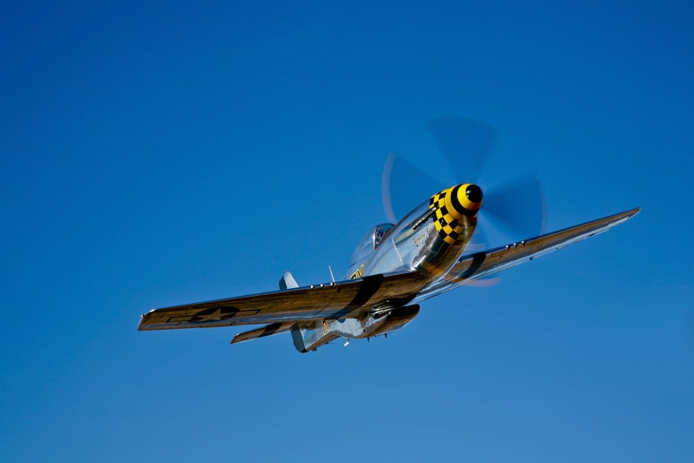 A P-51D Mustang Kimberly Kaye in flight near Chino California Canvas Art - Scott GermainStocktrek Images (35 x 23)