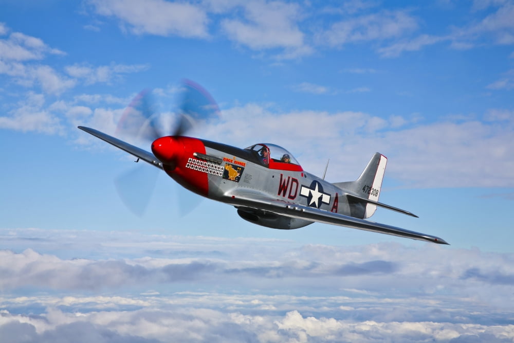 A P-51D Mustang in flight near Hollister California Canvas Art - Scott GermainStocktrek Images (35 x 23)