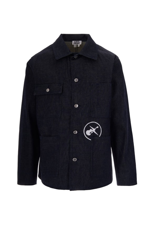 Button-Up Black Raw Denim Jacket With Classic Collar And Four Pockets (Men's)