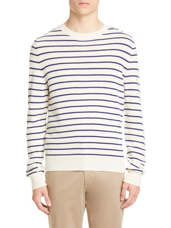 ECRU Pull Gaspard Stripe Wool Crewneck Sweater, US X-Large