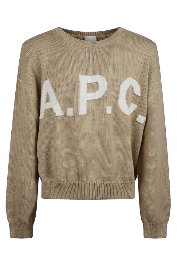 Beige Contrasting Logo Wool Sweater (Men's)