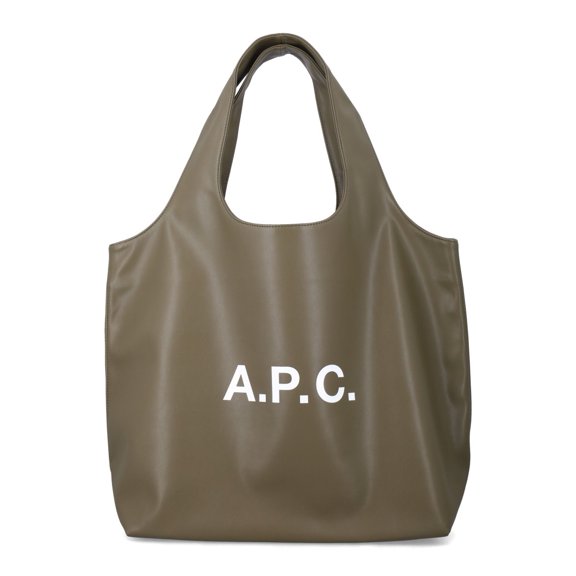 A.P.C. Men's Ninon Structured White Logo Shopper Green