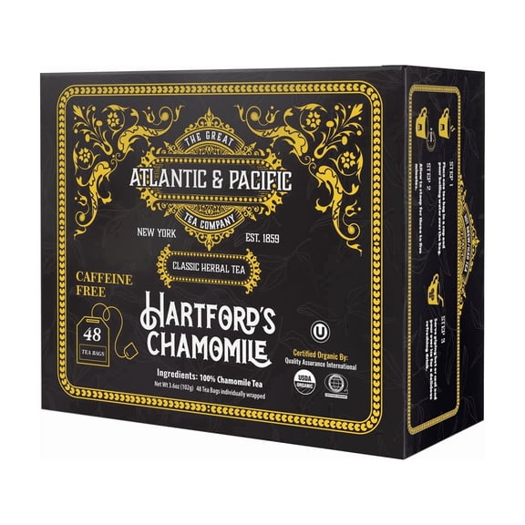 AP Hartford's Chamomile Tea Bags, 48 Count, Soothing Bedtime Drink, Caffeine Free Herbal Tea