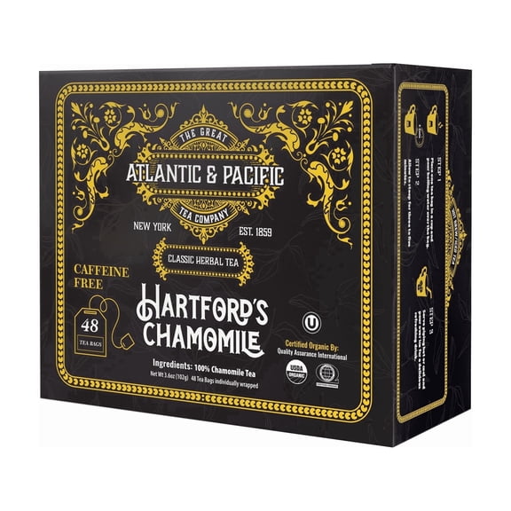 A&P Hartford's Chamomile Tea Bags, 48 Count, Soothing Bedtime Drink, Caffeine Free Herbal Tea