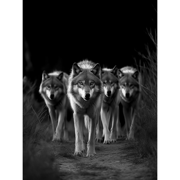 A Pack of Wolves Wild Animal Black and White Photo Unframed Wall Art Print Poster Home Decor Premium