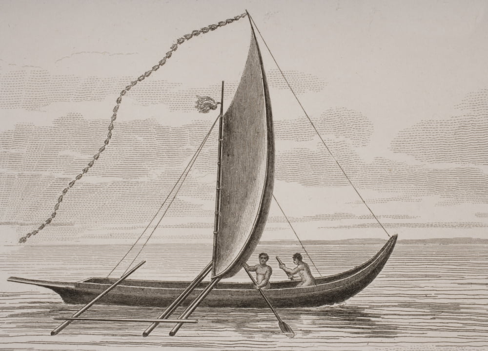 A Pahie A Tahitian Boat From A Print Dated 1820 Engraved By Milton After W Anderson Canvas Art - Ken Welsh Design Pics (17 x 12)