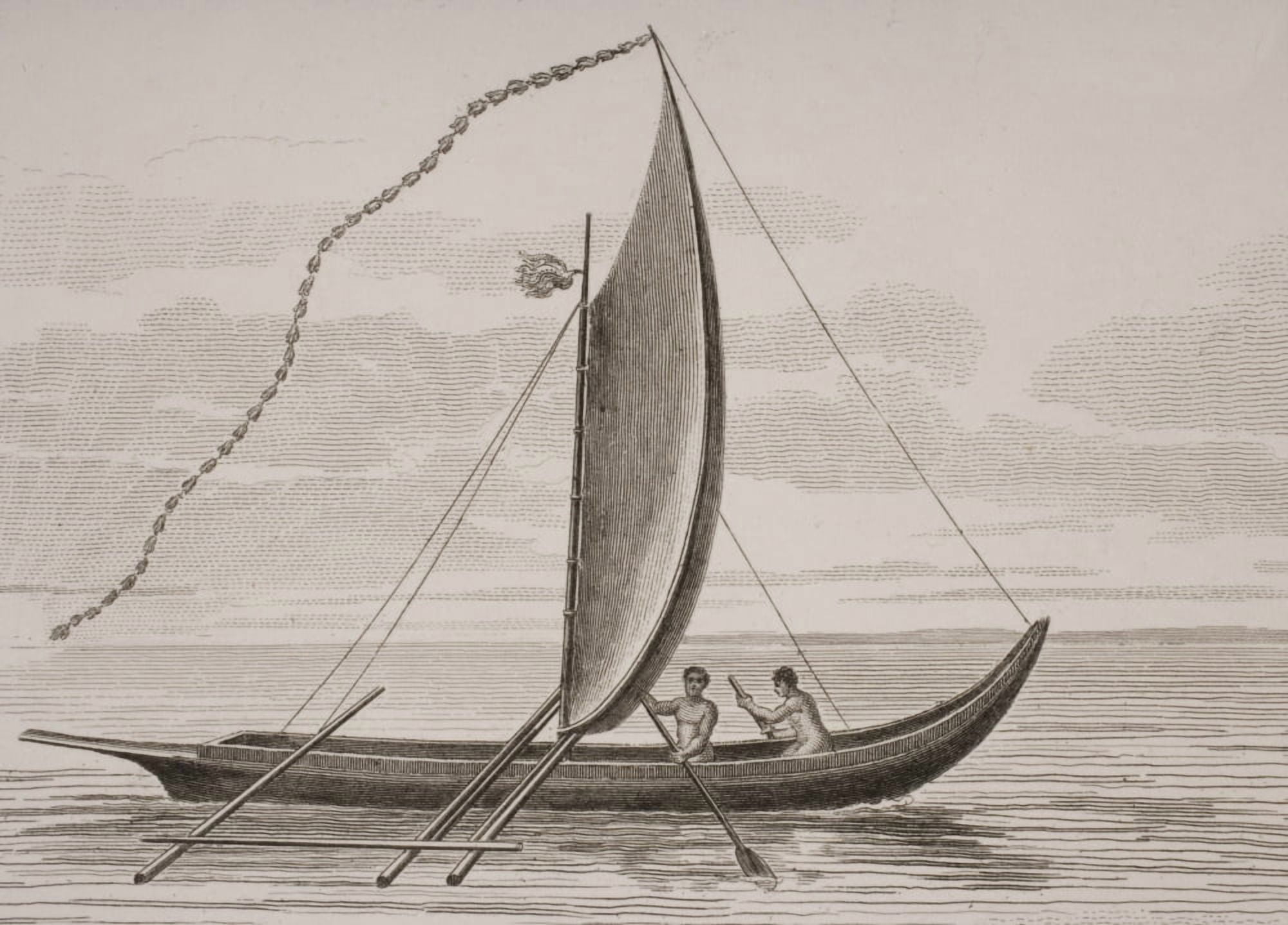A Pahie A Tahitian Boat From A Print Dated 1820 Engraved By Milton After W Anderson Canvas Art - Ken Welsh Design Pics (34 x 24)
