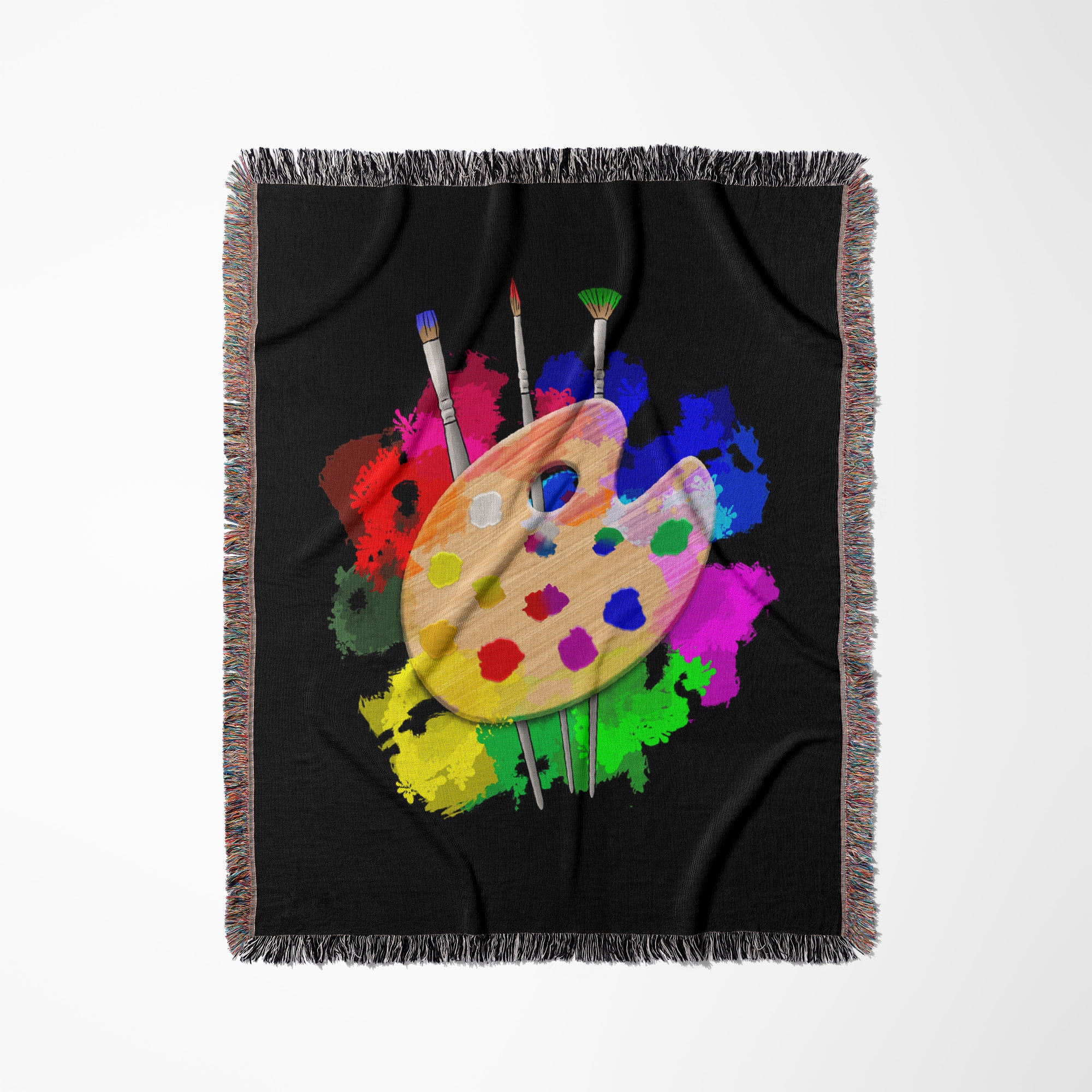 A Painter Art Palette With Art Brushes And Paint., Woven Blanket
