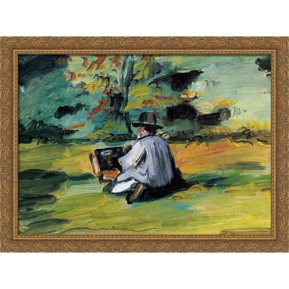 A Painter at Work 36x28 Large Gold Ornate Wood Framed Canvas Art by Paul Cezanne