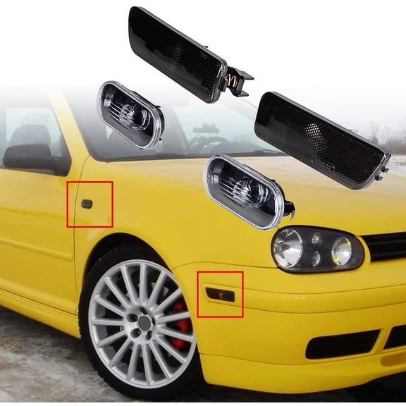 A Pair Clear Fender + Smoke Bumper Side Marker Light Compatible with 99-05 VW Jetta MK4 99-03 VW Golf MK4