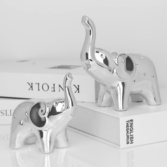 A Pair Elephant Statue Home Decor,Modern Style Figurines,Sculpture for Office Desktop Bookshelf Living Room