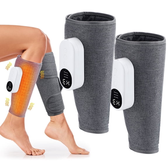 Cordless Leg Air Compression Massager with Heat, 3 Modes 3 Intensities, 2Pcs Air Pressure Calf Massager for Muscle Relaxation Fatigue Relief, Gray