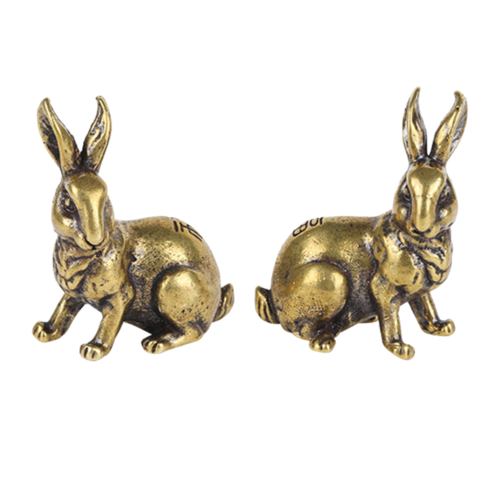 A Pair Of Bronze Rabbit Statues Decorated With Retro Rabbits, Shelves