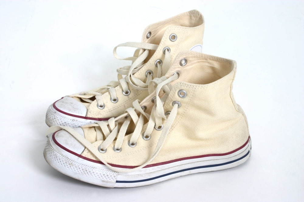 A Pair Of Cream Hightop Sneakers Canvas Art - Daniel Sicolo Design Pics (34 x 22)
