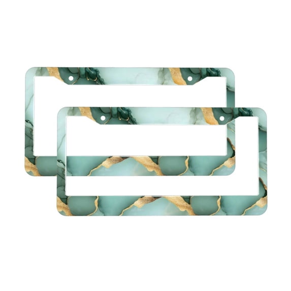 A Pair Of License Plate Frame Sunscreen Corrosion Resistant Rust 12.3×6.3in With Accessories Suitable For Any Car Light Green Gold Marble