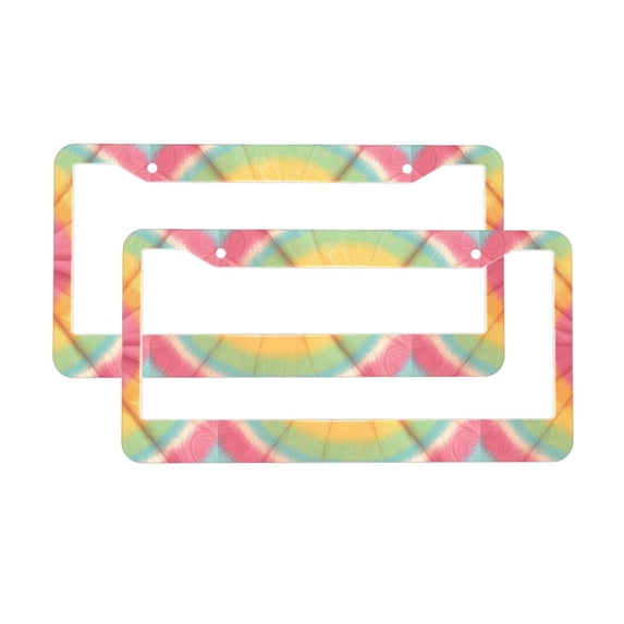A Pair Of License Plate Frame Sunscreen Corrosion Resistant Rust 12.3×6.3in With Accessories Suitable For Any Car Tie-Dye Pattern Bright Colors (2)