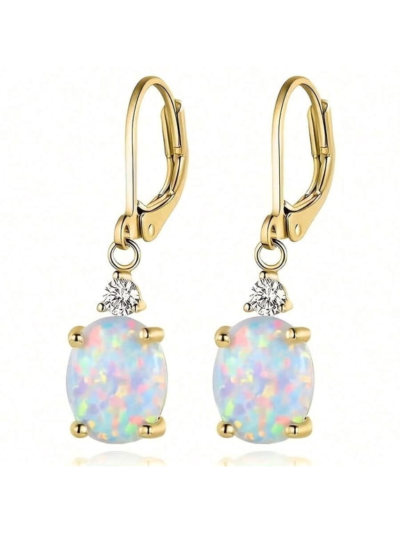 A Pair Of Opal Earrings Earrings With Cubic Zirconia, Goldtone Lever-Back