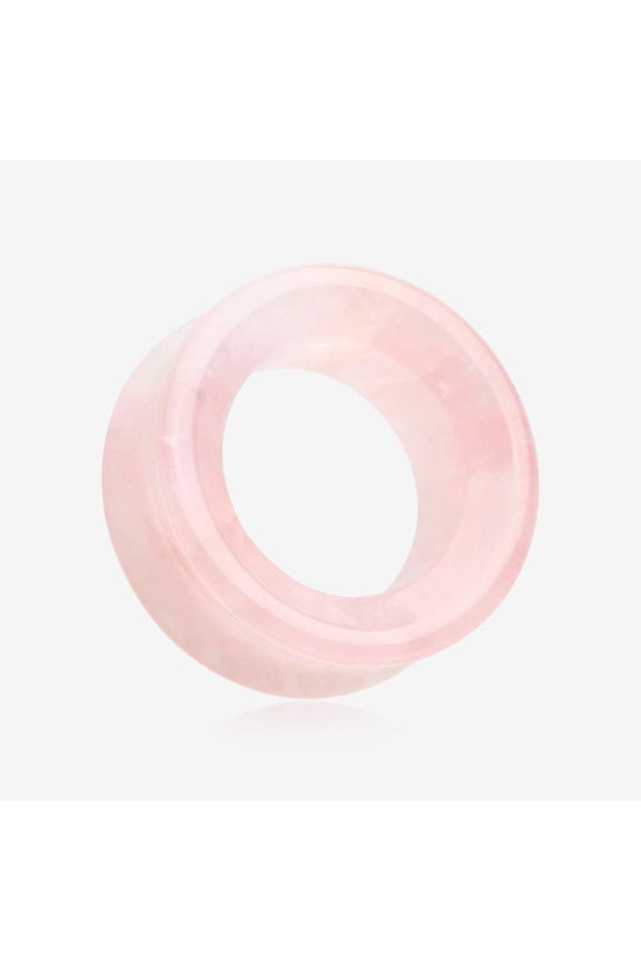 BM25 A Pair of Pink Rose Quartz Stone Double Flared Eyelet Plug