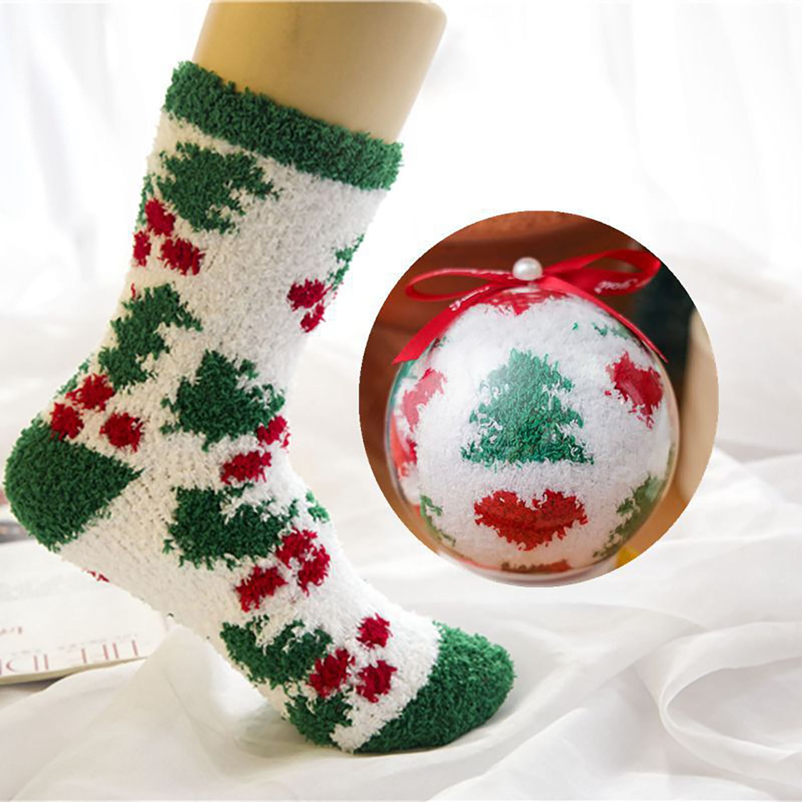 A Pair of Socks Beige Christmas Birthday Socks With Velvet And