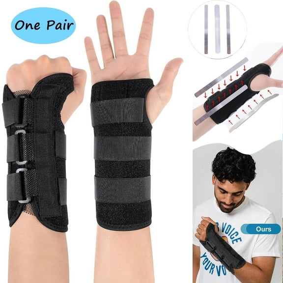 Asunby Wrist Compression Sleeve Wrist Brace with 3 Metal Splints/per, Tunnel Wrist Brace Night Sleep Wrist Splint Hand Brace for Tendonitis Arthritis Sprains 2 Pack