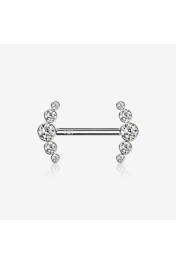 A Pair of 14 Karat White Gold OneFit Threadless Sparkle Ray Multi-Gem Nipple Barbell