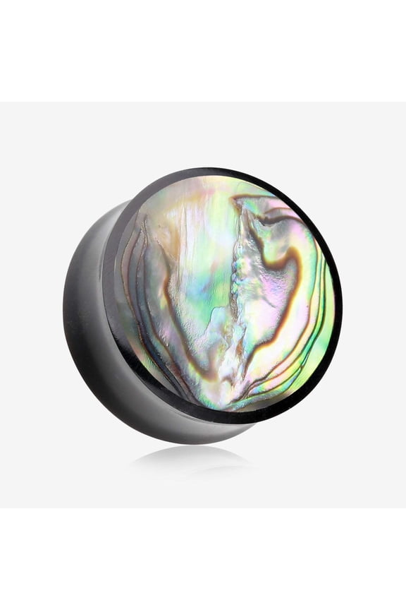 A Pair of Abalone Inlayed Buffalo Horn Double Flared Ear Gauge Plug