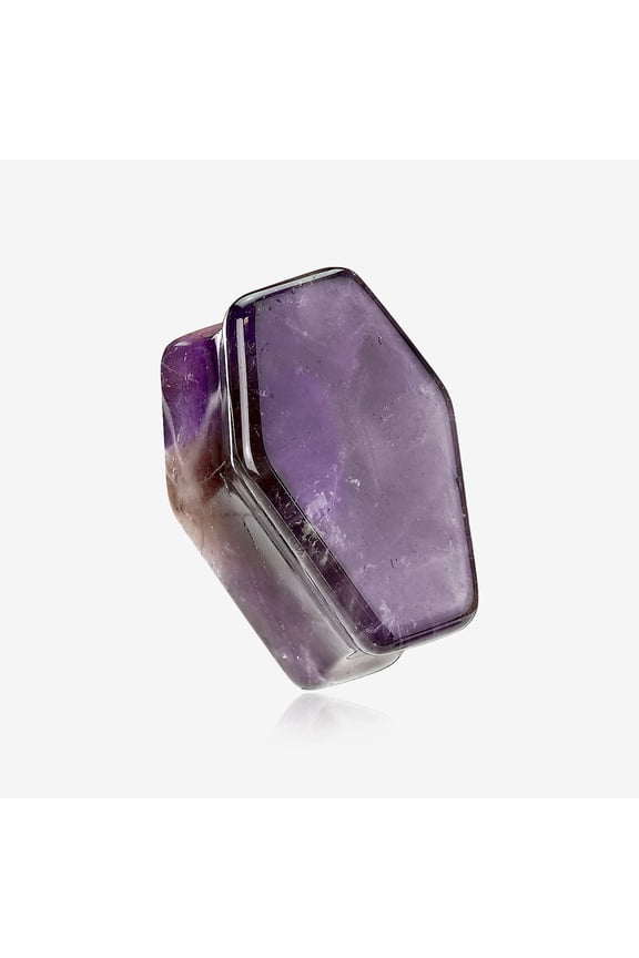 A Pair of Amethyst Stone Casket Coffin Double Flared Plug