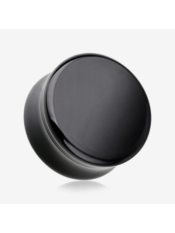 A Pair of Black Agate Stone Double Flared Ear Gauge Plug