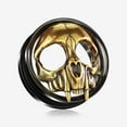 thumbnail image 1 of A Pair of Blackline Golden Rustic Skull Screw-Fit Tunnel Plug, 1 of 4