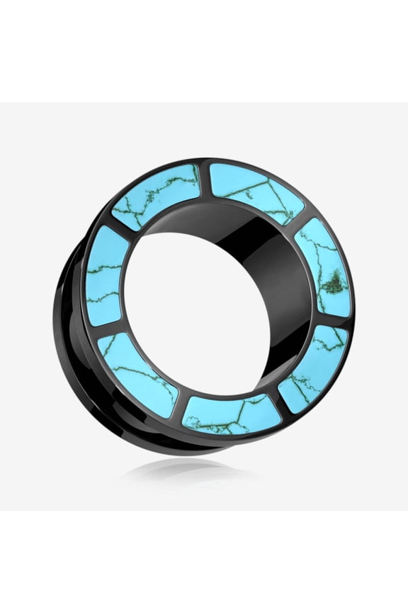 A Pair of Blackline Turquoise Rimmed Screw-Fit Tunnel Plug