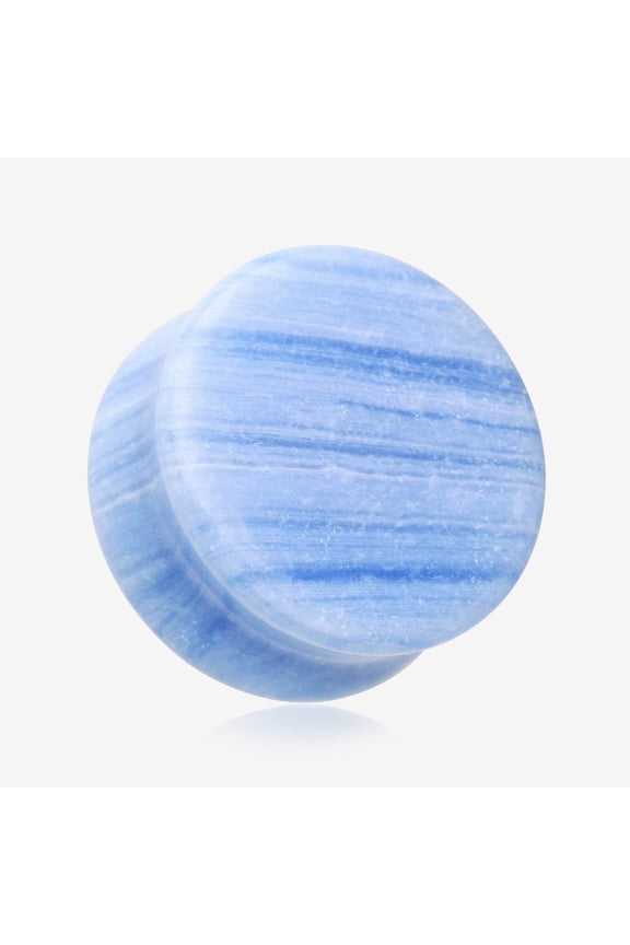 A Pair of Blue Lace Agate Stone Double Flared Ear Gauge Plug