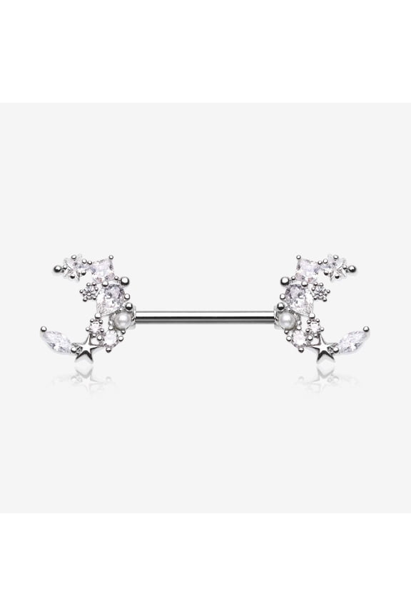 A Pair of Celestial Sparkle Crescent Moon Array Nipple Barbell