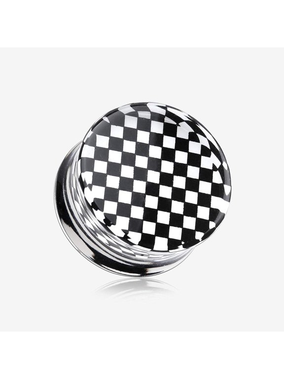 A Pair of Classic Checker Inlay Double Flared Ear Gauge Plug