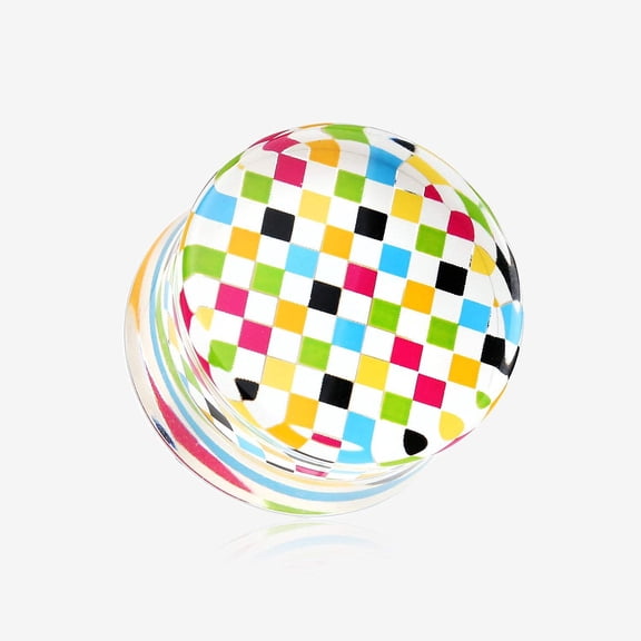 A Pair of Classic Checker Inlay Double Flared Ear Gauge Plug