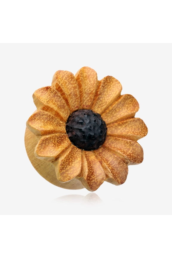 A Pair of Classic Sunflower Jackfruit Wood Handcarved Ear Gauge Plug