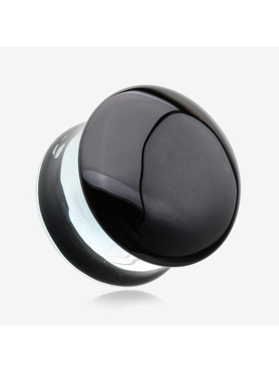 A Pair of Convex Black Front Glass Double Flared Ear Gauge Plug
