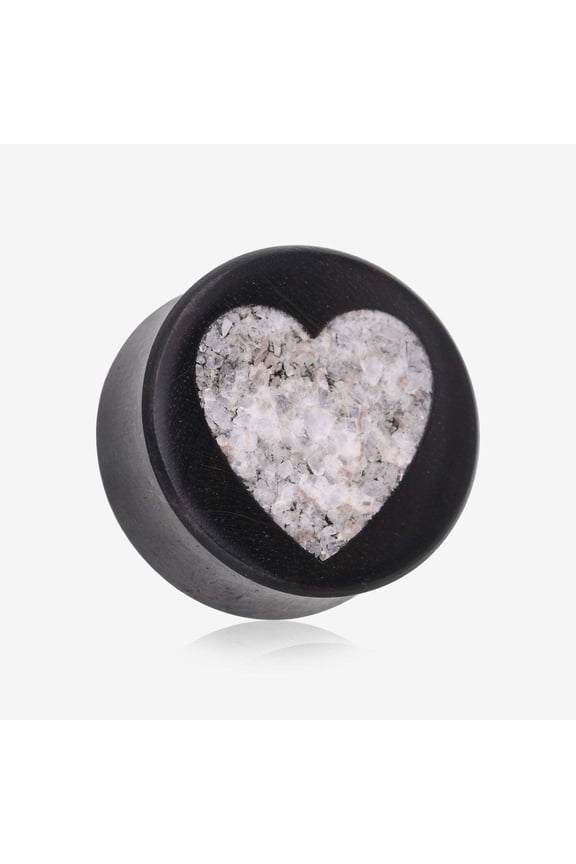 A Pair of Crystal Quartz Heart Inlay Ebony Wood Double Flared Ear Gauge Plug