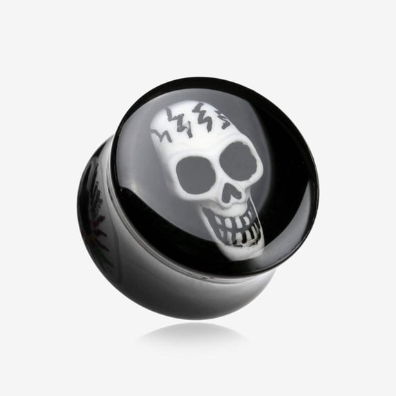 A Pair of Electro 3D Skull Resin Inlay Double Flared Ear Gauge Plug
