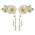 thumbnail image 1 of A Pair of Flower Chinese Duckbill Hair Clips for Women Kimono Pearl Floral Accessories Vintage White Plum Gold Barrettes, 1 of 5