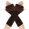 A Pair of Gloves Brown Acrylic Women's Long Furry Gloves Knitted Warm