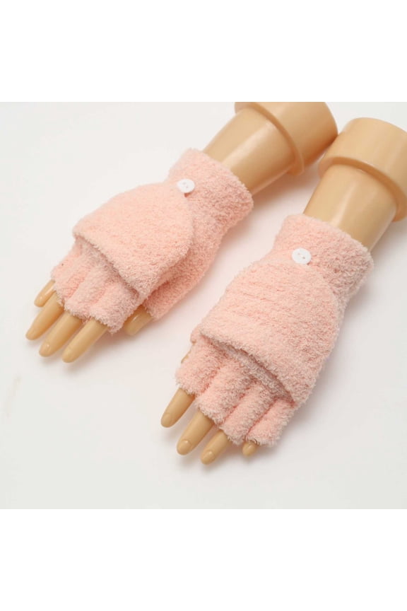 A Pair of Gloves Gold Polyester Mothers Day Besufy Women Winter Warmer Gloves Coral Fleece Hand Wrist Fingerless Mitten