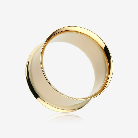 A Pair of Gold PVD Steel Double Flared Ear Gauge Flesh Tunnel Plug