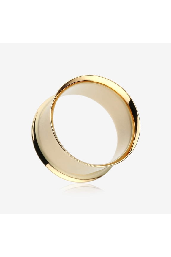 A Pair of Gold PVD Steel Double Flared Ear Gauge Flesh Tunnel Plug