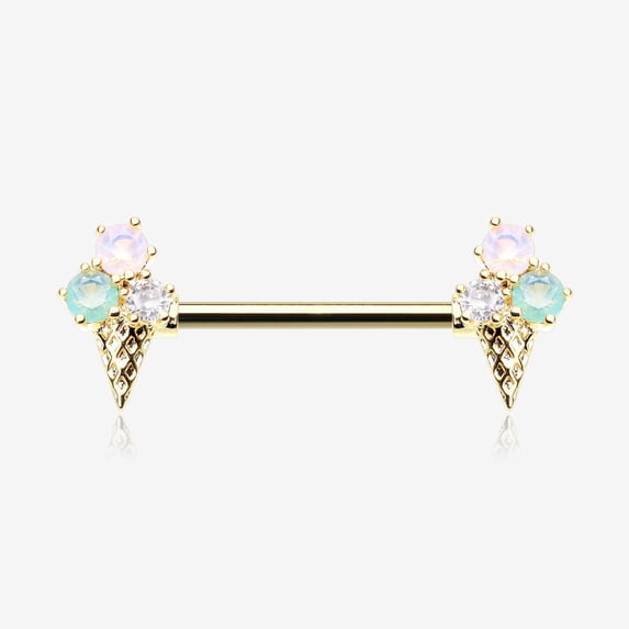 A Pair of Golden Adorable Mixed Flavor Ice Cream Cone Nipple Barbell