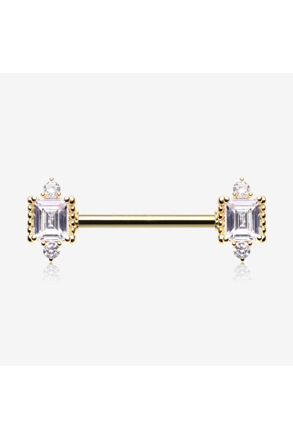 A Pair of Golden Sparkle Renaissance Princess Cut Nipple Barbell