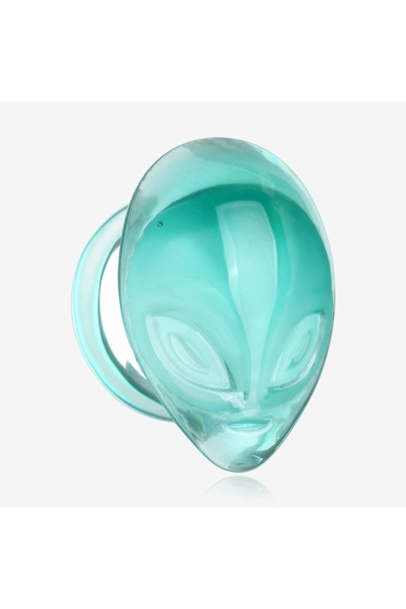 A Pair of Green Alien Head Glass Double Flare Plugs